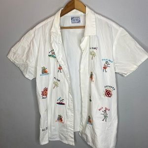 Vintage 90’s HGNY Embroidered Hawaiian Shirt Women’s Size Large White